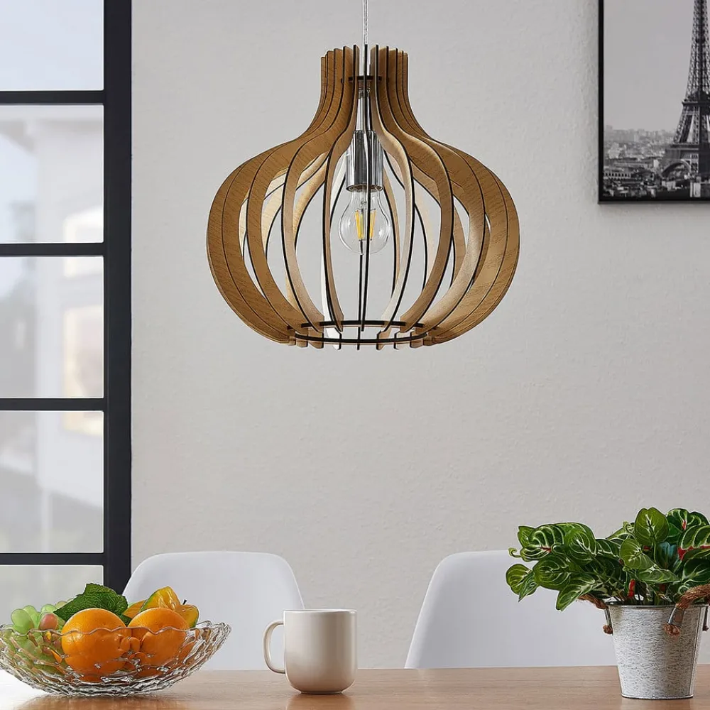 Lindby Pendellamper|Pendellamper > pendellampe Sina, Ø 35 cm, træ, E27