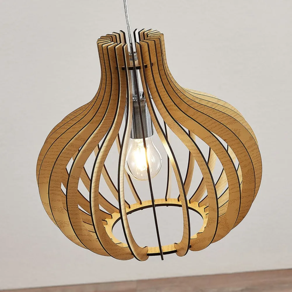 Lindby Pendellamper|Pendellamper > pendellampe Sina, Ø 35 cm, træ, E27