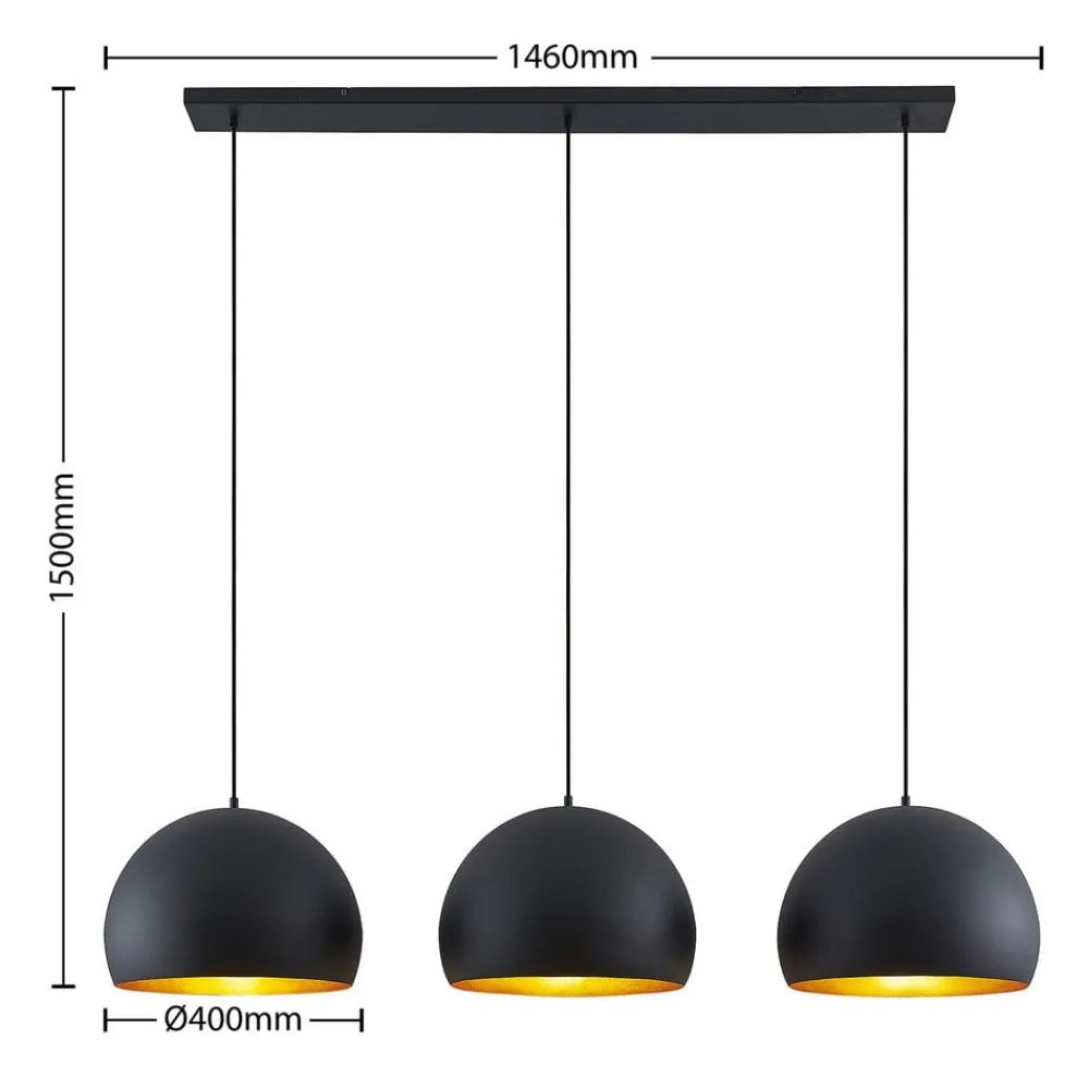 Pendellamper|Pendellamper ^ Lindby pendellampe Tarjei, 146 cm lang, sort/guld, metal