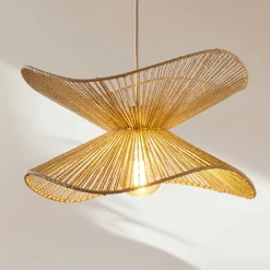 Pendellamper ^ Lindby pendellampe Valdorin, beige, papir, Ø 40 cm, E27