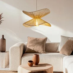 Pendellamper ^ Lindby pendellampe Valdorin, beige, papir, Ø 40 cm, E27