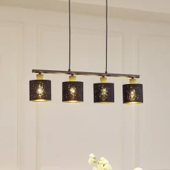 Lindby Pendellamper > pendellampe Vasilia, 75 cm, sort/guld, stof