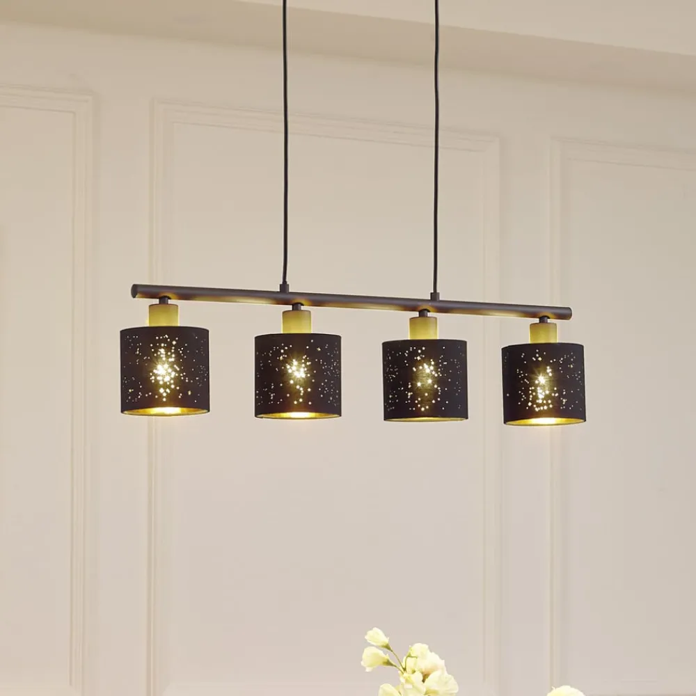 Lindby Pendellamper > pendellampe Vasilia, 75 cm, sort/guld, stof