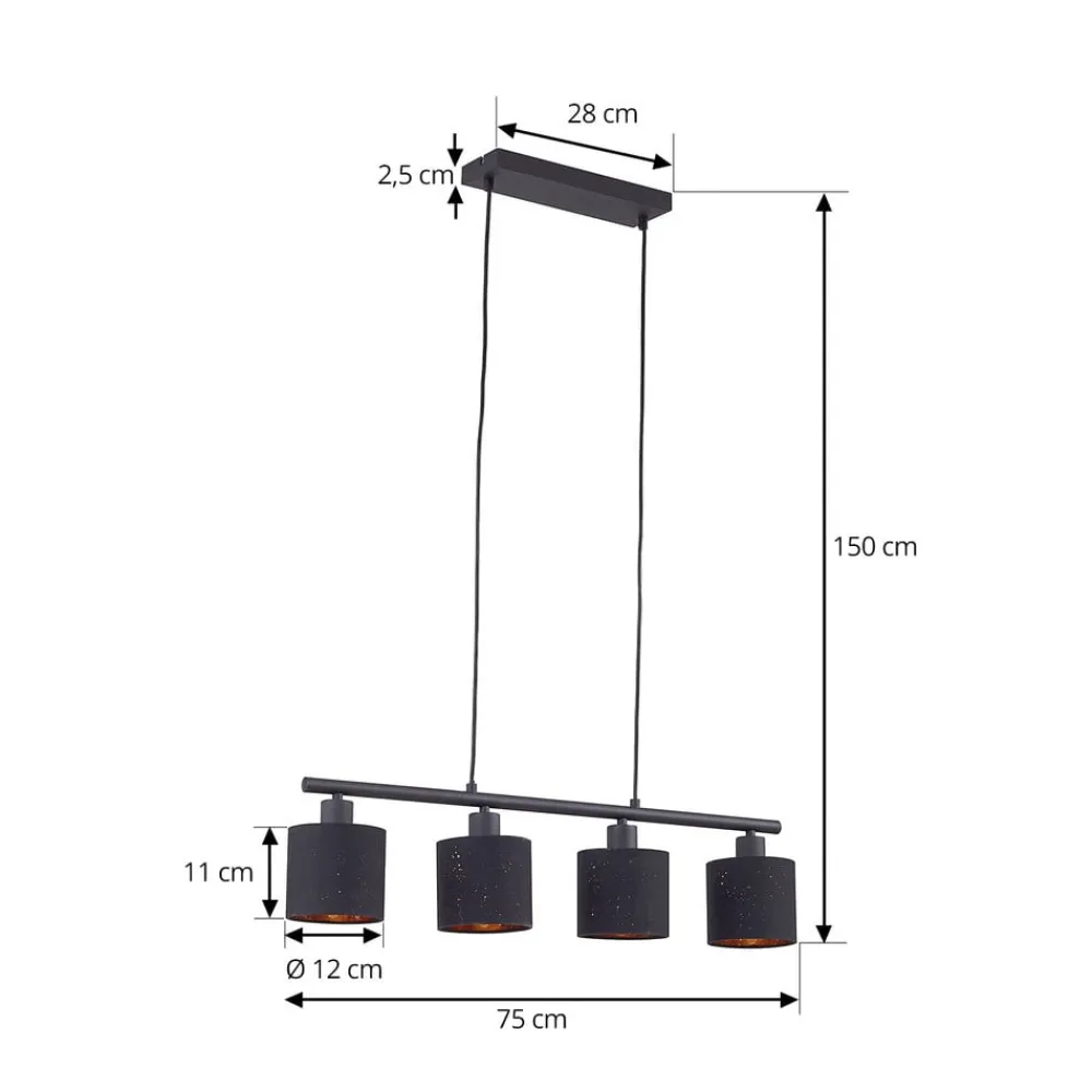 Lindby Pendellamper > pendellampe Vasilia, 75 cm, sort/guld, stof