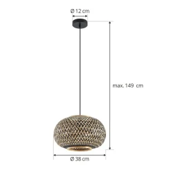 Pendellamper ^ Lindby pendel Nerys, 1-lys, sort, bambus, Ø 38 cm