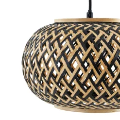 Pendellamper ^ Lindby pendel Nerys, 1-lys, sort, bambus, Ø 38 cm