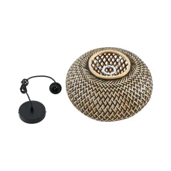 Pendellamper ^ Lindby pendel Nerys, 1-lys, sort, bambus, Ø 38 cm