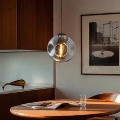 Lindby Pendellamper > pendel Valentina, E27, Ø 25 cm, røgfarvet grå, glas