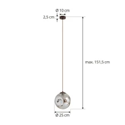Lindby Pendellamper > pendel Valentina, E27, Ø 25 cm, røgfarvet grå, glas