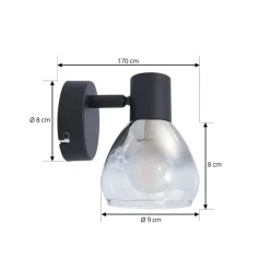 Lindby Væglamper > Pendura væglampe, Ø 9 cm, sort, glas