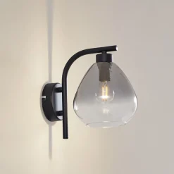 Væglamper ^ Lindby Pendura væglampe, Ø 15 cm, sort, glas
