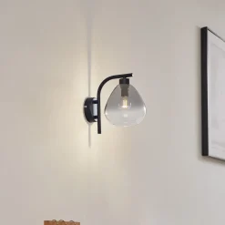 Væglamper ^ Lindby Pendura væglampe, Ø 15 cm, sort, glas