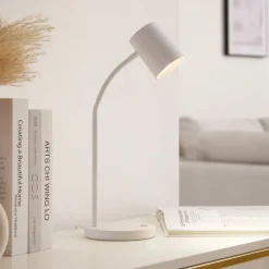 Lindby Bordlamper > Radka bordlampe, hvid, plast, GU10, fleksibel arm