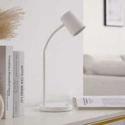 Lindby Bordlamper > Radka bordlampe, hvid, plast, GU10, fleksibel arm