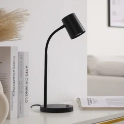 Lindby Arbejdsrum/Kontor|Bordlamper > Radka bordlampe, sort, plast, fleksibel arm