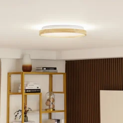 Lindby Loftlamper|Loftlamper > Smart LED-loftslampe Mirren træ Ø39,5 cm CCT Tuya