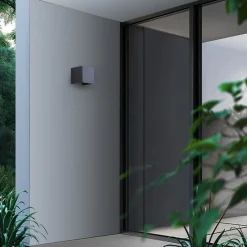 Terrassebelysning|Væglamper ^ Lindby Smart udendørs LED-væglampe Dara grå kantet CCT RGB Tuya