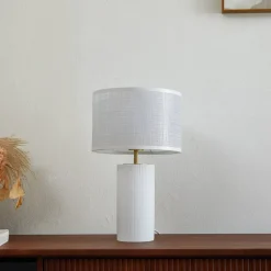Pendellamper|Bordlamper ^ Lindby Sorscha bordlampe, hvid, jern, Ø 26 cm