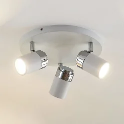 Loftlamper|Spotlights ^ Lindby spotlight Kardo, roundel, 3 lyskilder, hvid, metal, IP44
