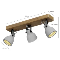 Lindby Loftlamper|Loftlamper > Spot Mitis, 50 cm, 3 lyskilder, grå, træ, beton, GU10