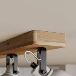 Gang|Loftlamper ^ Lindby Spot Mitis, 70 cm, 4 lyskilder, grå, træ, beton, GU10