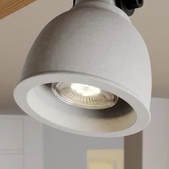 Gang|Loftlamper ^ Lindby Spot Mitis, 70 cm, 4 lyskilder, grå, træ, beton, GU10