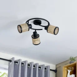 Lindby Spotlights > spot Yaelle, Ø 30 cm, 3 lyskilder, rattan, sort, E27