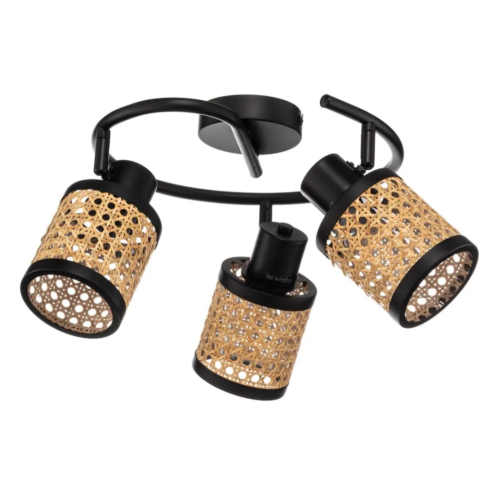 Lindby Spotlights > spot Yaelle, Ø 30 cm, 3 lyskilder, rattan, sort, E27