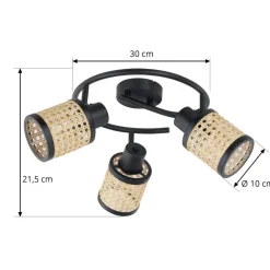 Lindby Spotlights > spot Yaelle, Ø 30 cm, 3 lyskilder, rattan, sort, E27