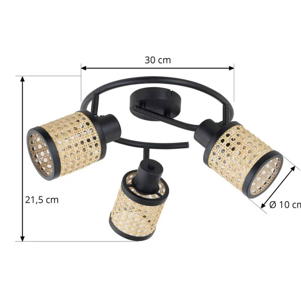 Lindby Spotlights > spot Yaelle, Ø 30 cm, 3 lyskilder, rattan, sort, E27