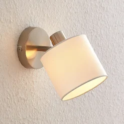 Væglamper|Væglamper ^ Lindby Stannis væglampe med tekstil, mat nikkel