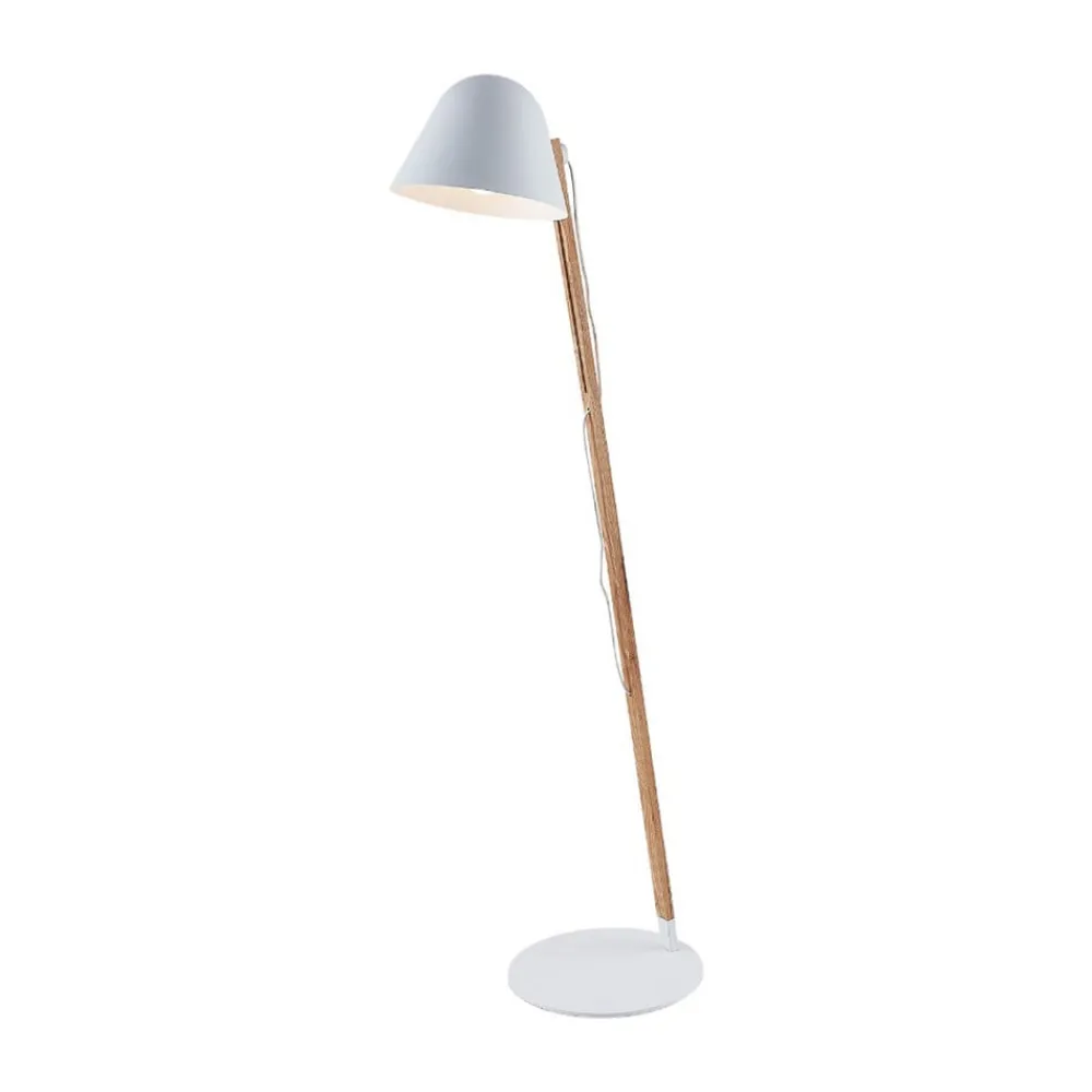 Pendellamper|Gulvlamper ^ Lindby Tetja gulvlampe med træstang, hvid