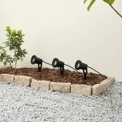 Lindby Terrassebelysning|Udendørs Spot > Thorgal lampe med jordspyd, Ø 9,8 cm, sort, sæt med 3 stk