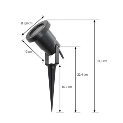 Lindby Terrassebelysning|Udendørs Spot > Thorgal lampe med jordspyd, Ø 9,8 cm, sort, sæt med 3 stk