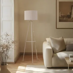 Gang|Pendellamper ^ Lindby trebenetstående gulvlampe Libbie, 155 cm, hør, cremefarvet