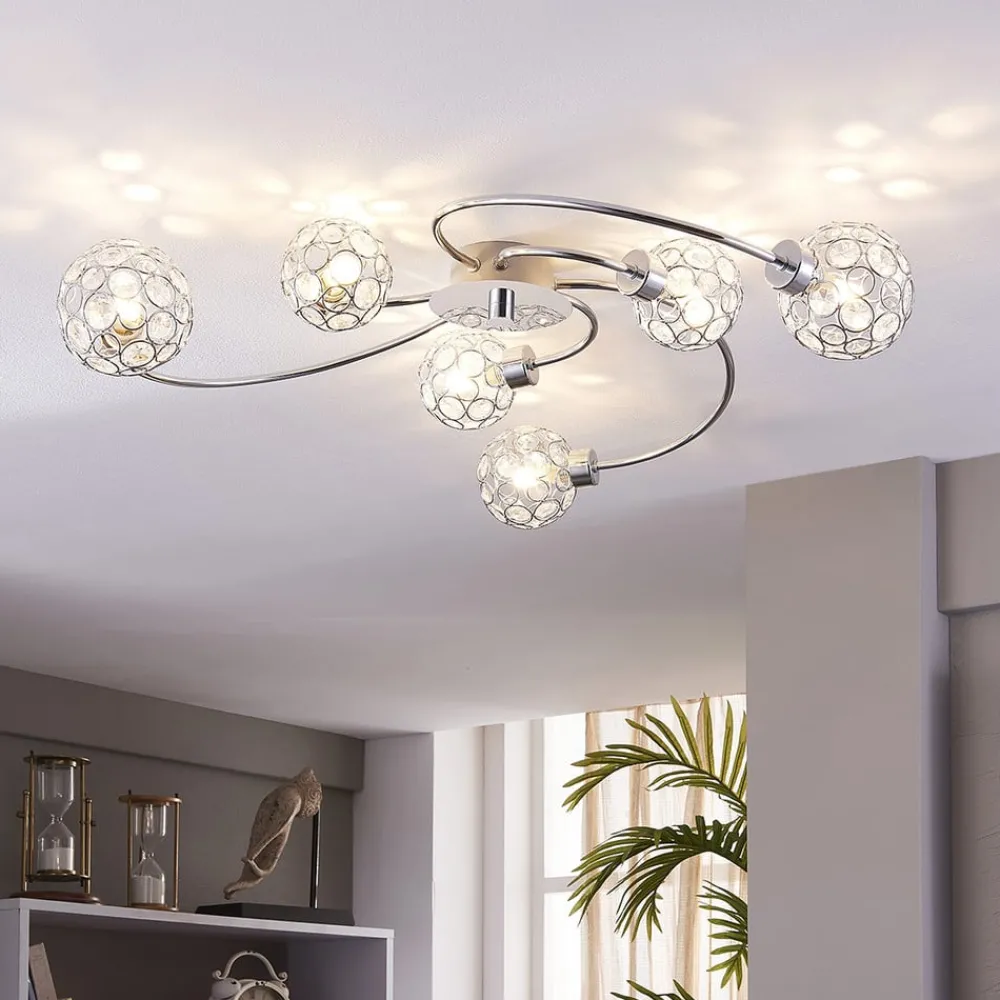 Lindby Loftlamper|Loftlamper > Tyron loftlampe, Ø 65 cm, krom, glas, metal