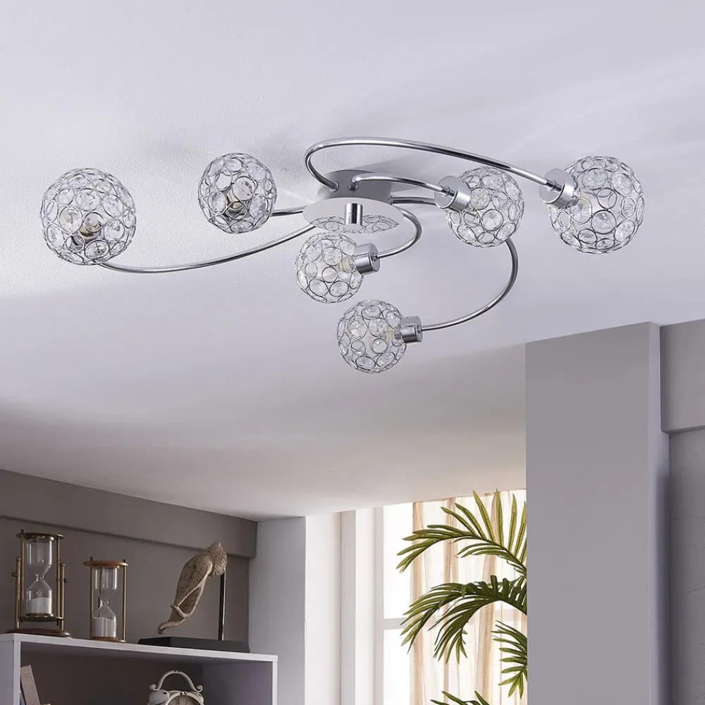 Lindby Loftlamper|Loftlamper > Tyron loftlampe, Ø 65 cm, krom, glas, metal