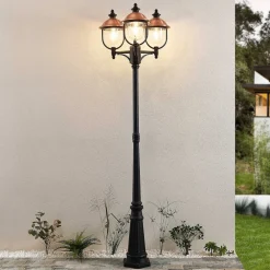 Lindby Lygtepæle > udendørslampe Clint, 225 cm, 3 lyskilder, saltvandsresistent, E27