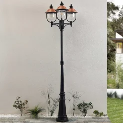 Lindby Lygtepæle > udendørslampe Clint, 225 cm, 3 lyskilder, saltvandsresistent, E27