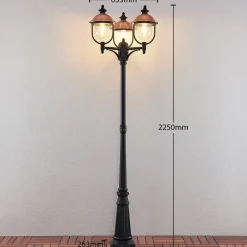 Lindby Lygtepæle > udendørslampe Clint, 225 cm, 3 lyskilder, saltvandsresistent, E27