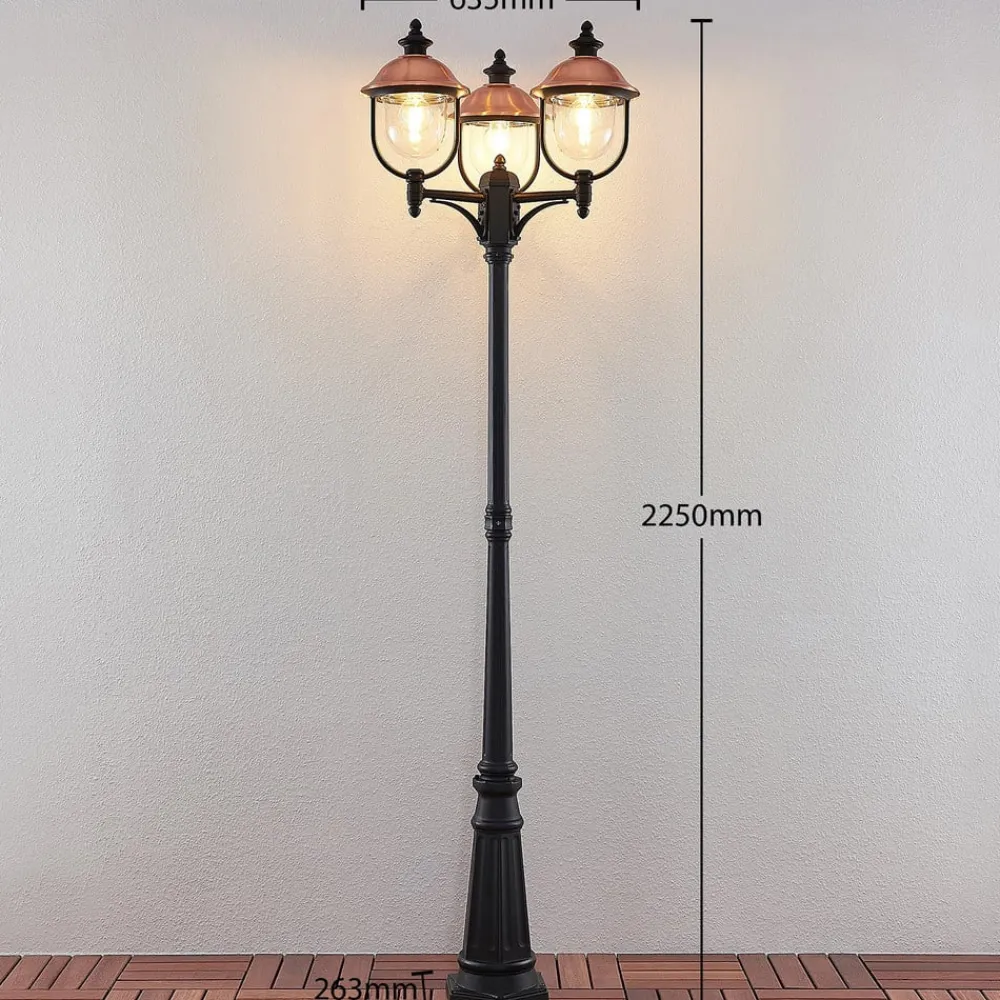 Lindby Lygtepæle > udendørslampe Clint, 225 cm, 3 lyskilder, saltvandsresistent, E27