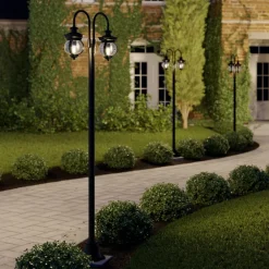 Lygtepæle ^ Lindby udendørslampe Farley, 215 cm, 2 lyskilder, IP44, E27
