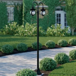 Lygtepæle ^ Lindby udendørslampe Farley, 215 cm, 2 lyskilder, IP44, E27