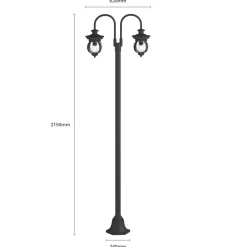 Lygtepæle ^ Lindby udendørslampe Farley, 215 cm, 2 lyskilder, IP44, E27
