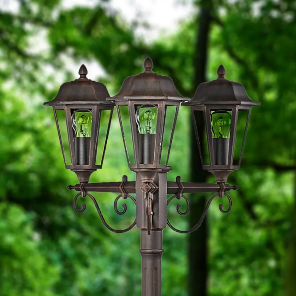 Lindby Lygtepæle > udendørslampe Lamina, 172 cm, 3 lyskilder, sort-rust, E27