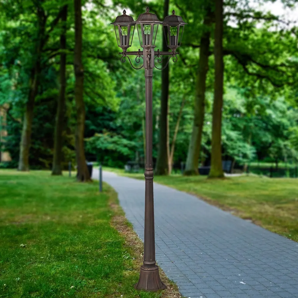 Lindby Lygtepæle > udendørslampe Lamina, 172 cm, 3 lyskilder, sort-rust, E27