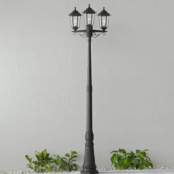 Lindby Lygtepæle > udendørslampe Nane, 217 cm, sort, saltvandsresistent, E27
