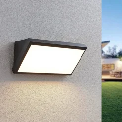 Terrassebelysning ^ Lindby udendørs LED-væglampe Abby, grå, plast, IP65