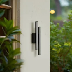 Terrassebelysning|Væglamper ^ Lindby udendørs LED-væglampe Abelia, sort, aluminium, stål