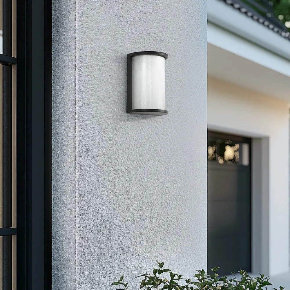 Terrassebelysning ^ Lindby udendørs LED-væglampe Calvik, sort, riflet, IP44